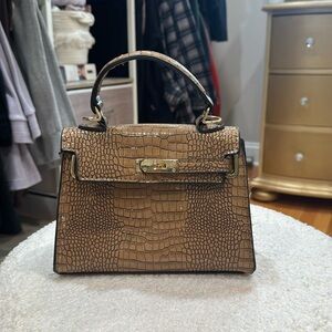 Tan croc top handle bag